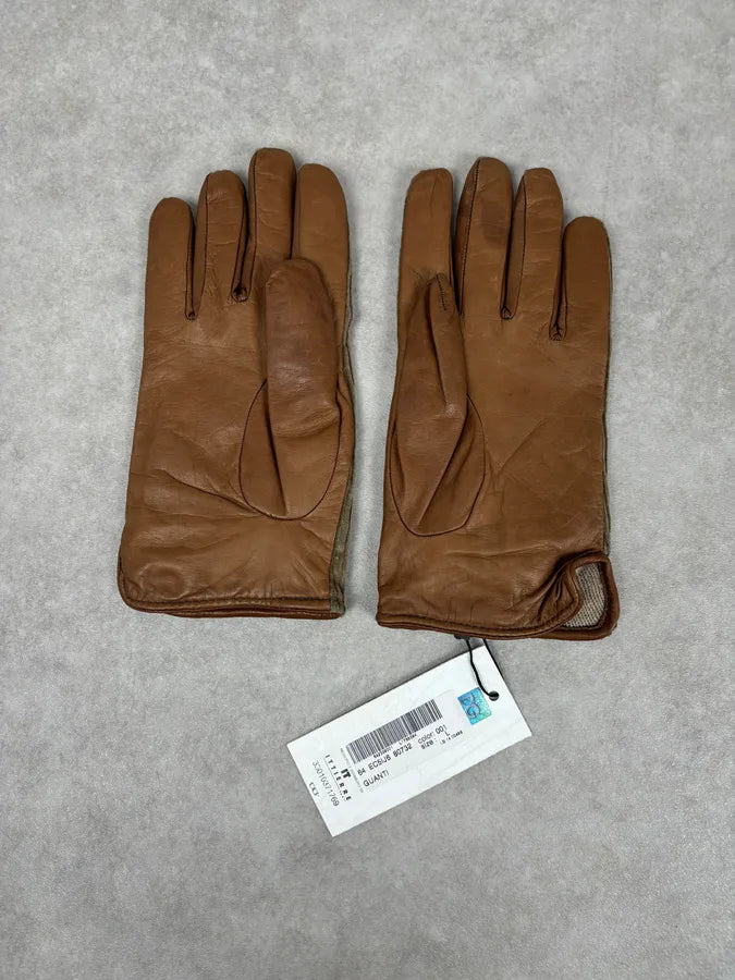 2000s Dolce & Gabbana Beige Velvet & Leather Hybrid Gloves HbDpUYf 3