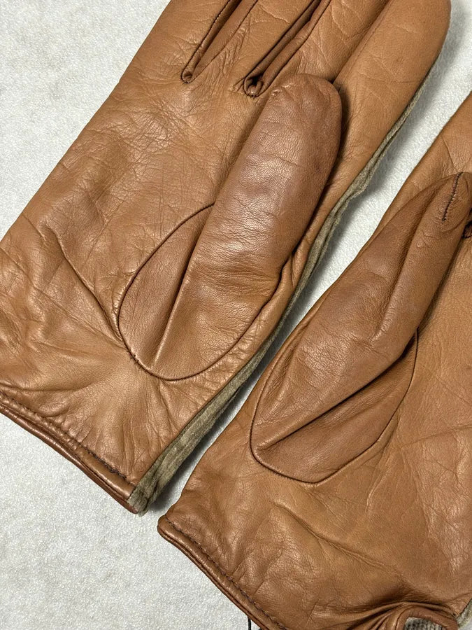 2000s Dolce & Gabbana Beige Velvet & Leather Hybrid Gloves HbDpUYf 7