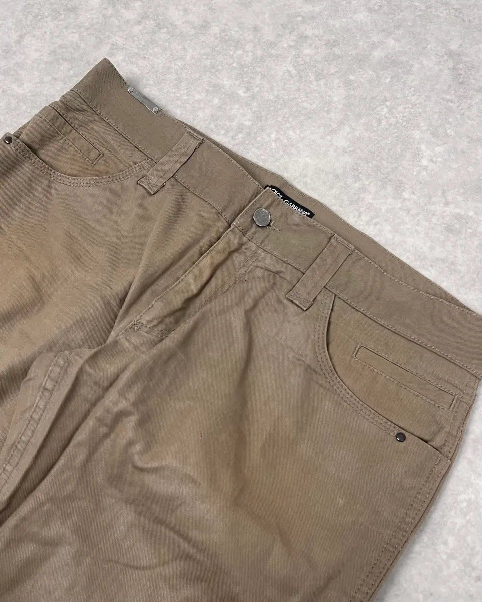2000s Dolce & Gabbana Beige Waxed Pants nBECvvX 5