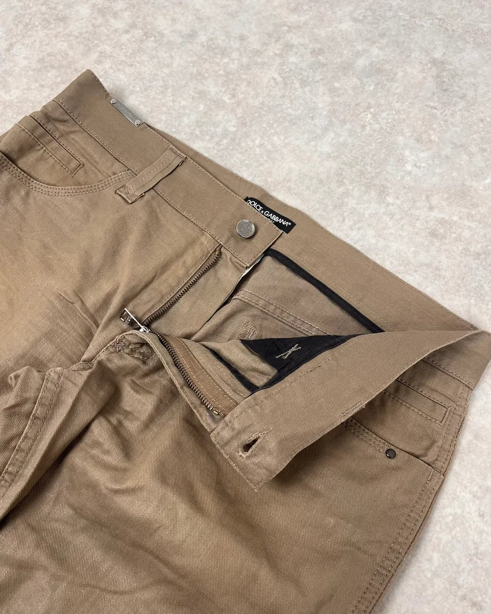 2000s Dolce & Gabbana Beige Waxed Pants nBECvvX 6