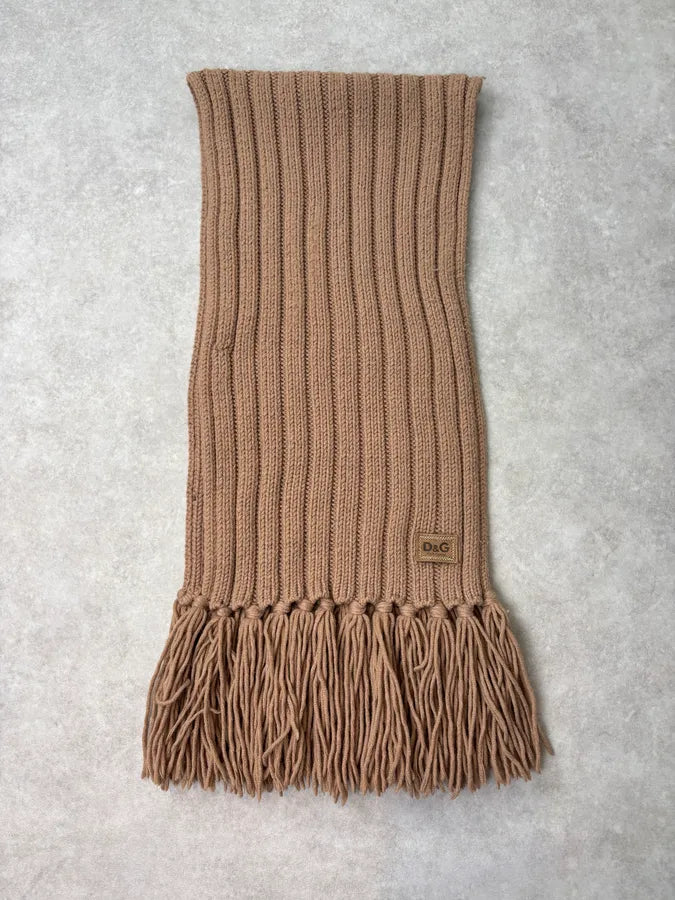 2000s Dolce & Gabbana Beige Wool Fringe Scarf nMUICxQ 1