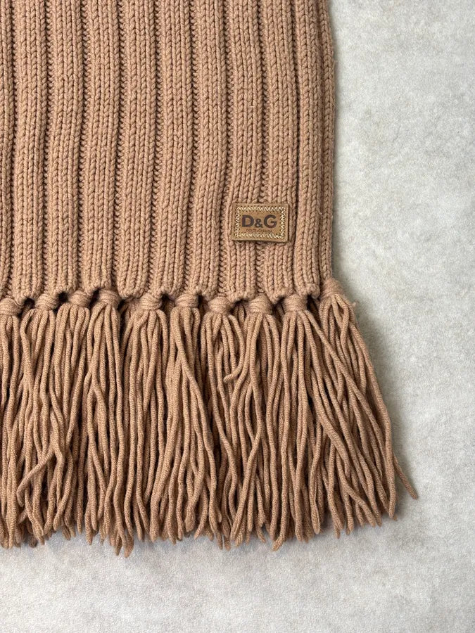 2000s Dolce & Gabbana Beige Wool Fringe Scarf nMUICxQ 4