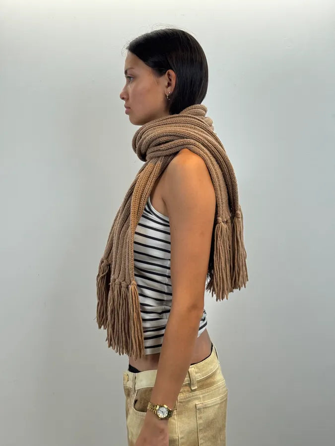 2000s Dolce & Gabbana Beige Wool Fringe Scarf nMUICxQ 2