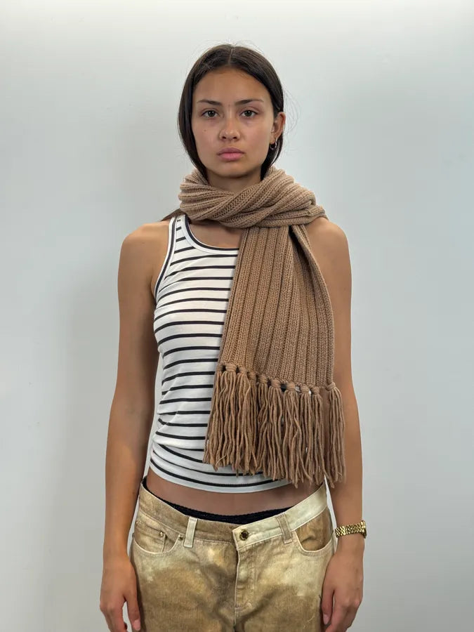 2000s Dolce & Gabbana Beige Wool Fringe Scarf nMUICxQ 0