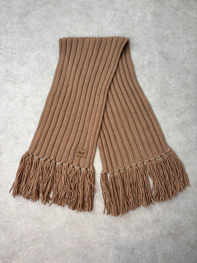 2000s Dolce & Gabbana Beige Wool Fringe Scarf nMUICxQ 5