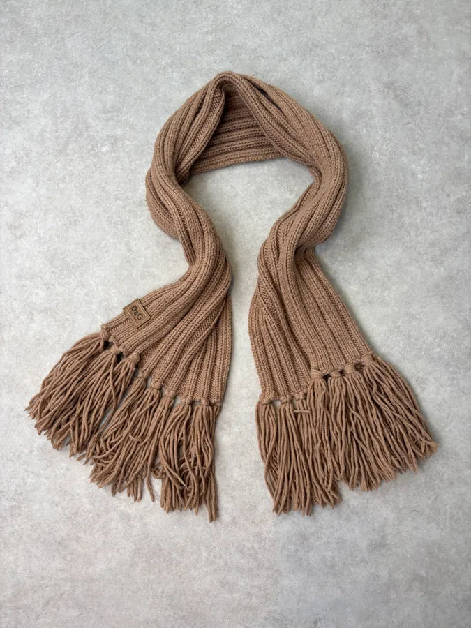 2000s Dolce & Gabbana Beige Wool Fringe Scarf nMUICxQ 6