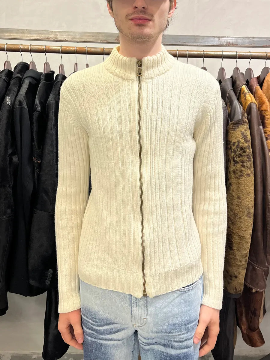 2000s Dolce & Gabbana Beige Wool Zip Up Cardigan Sweater (S) 0