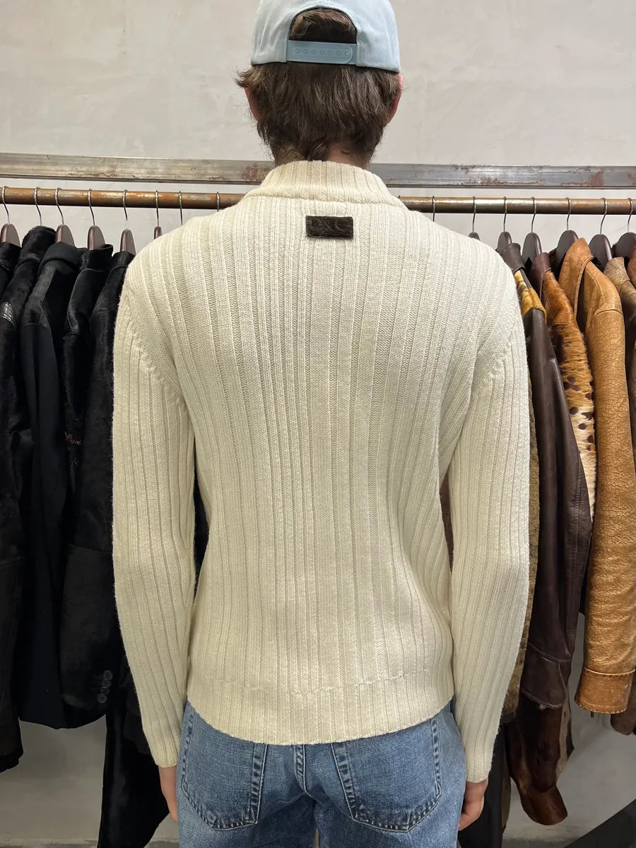 2000s Dolce & Gabbana Beige Wool Zip Up Cardigan Sweater (S) 1