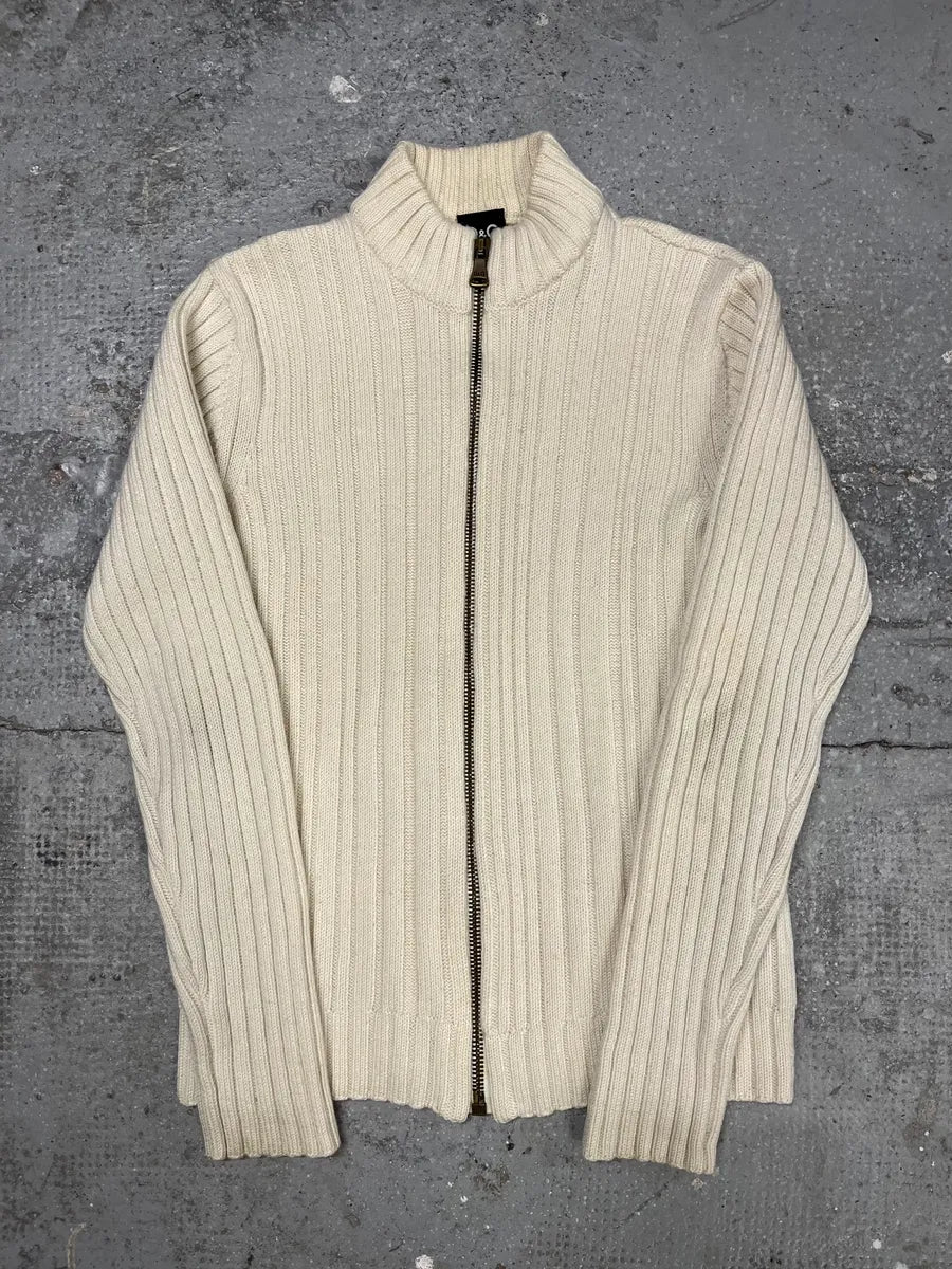 2000s Dolce & Gabbana Beige Wool Zip Up Cardigan Sweater (S) 2