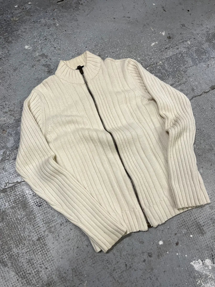 2000s Dolce & Gabbana Beige Wool Zip Up Cardigan Sweater (S) 3