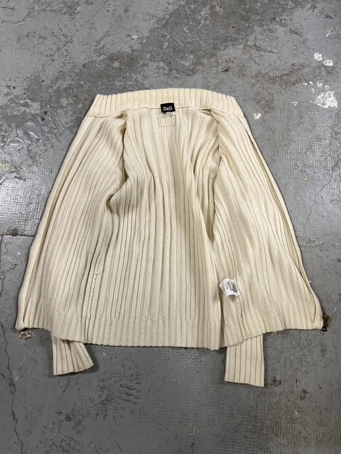 2000s Dolce & Gabbana Beige Wool Zip Up Cardigan Sweater (S) 5