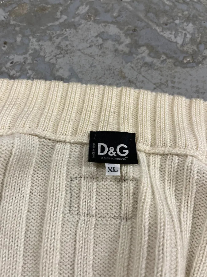 2000s Dolce & Gabbana Beige Wool Zip Up Cardigan Sweater (S) 6