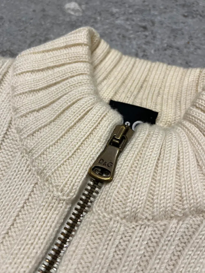 2000s Dolce & Gabbana Beige Wool Zip Up Cardigan Sweater (S) 8