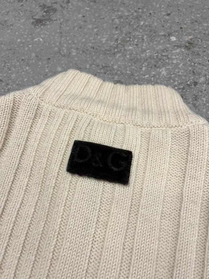 2000s Dolce & Gabbana Beige Wool Zip Up Cardigan Sweater (S) 9