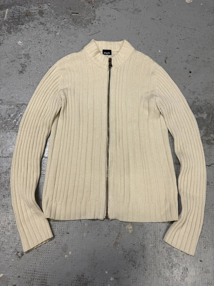 2000s Dolce & Gabbana Beige Wool Zip-Up Sweater JBeDnXj 0