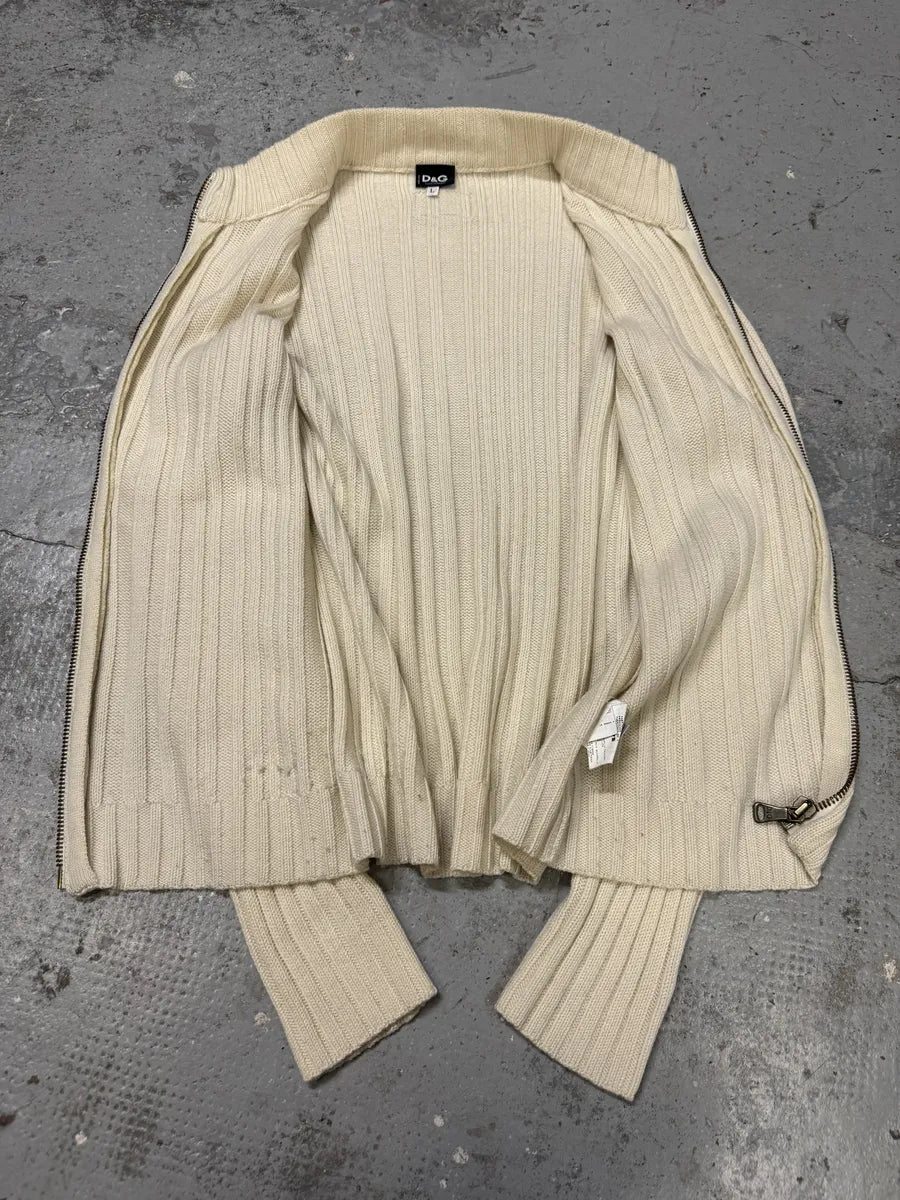 2000s Dolce & Gabbana Beige Wool Zip-Up Sweater JBeDnXj 1