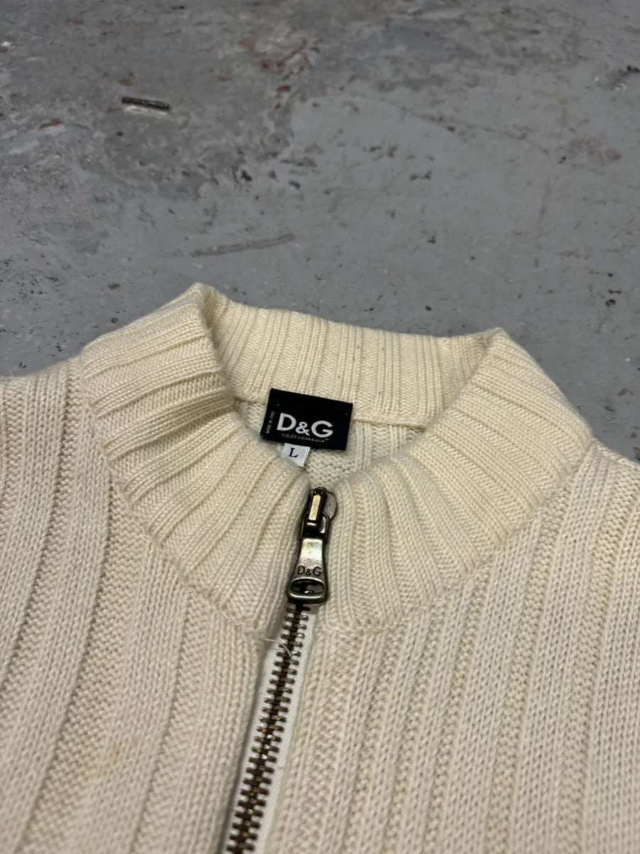 2000s Dolce & Gabbana Beige Wool Zip-Up Sweater JBeDnXj 7