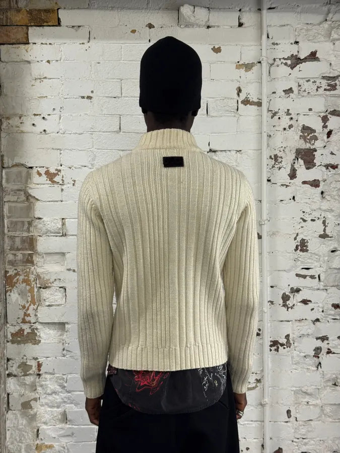2000s Dolce & Gabbana Beige Wool Zip-Up Sweater KnvEoNI 2