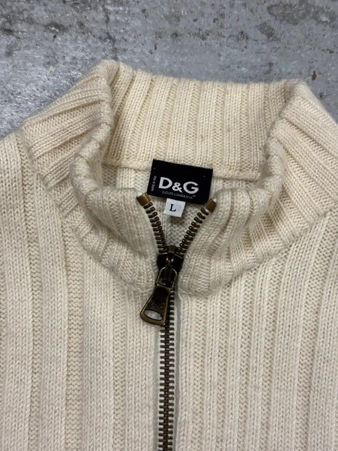 2000s Dolce & Gabbana Beige Wool Zip-Up Sweater KnvEoNI 4