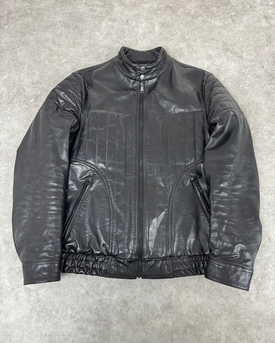 2000s Dolce & Gabbana Biker Black Leather Jacket VUGbnHM 0