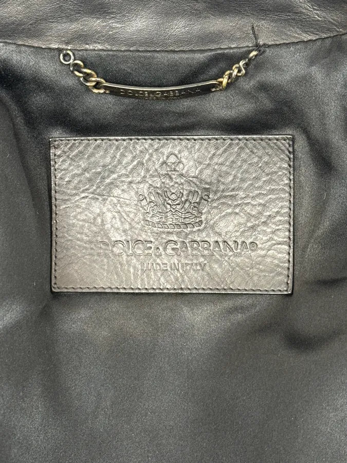 2000s Dolce & Gabbana Biker Black Leather Jacket VUGbnHM 9