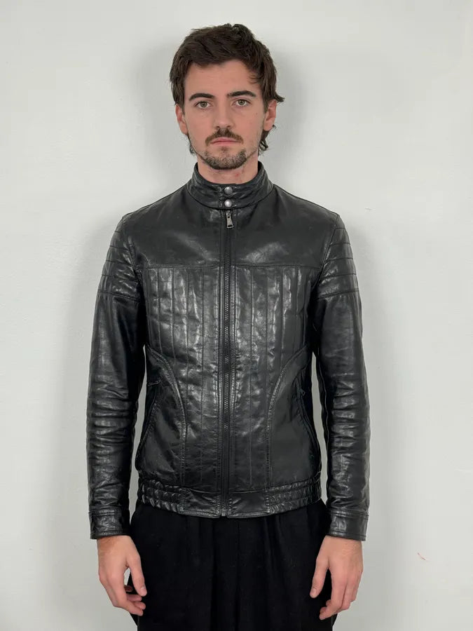 2000s Dolce & Gabbana Biker Black Leather Jacket VUGbnHM 1