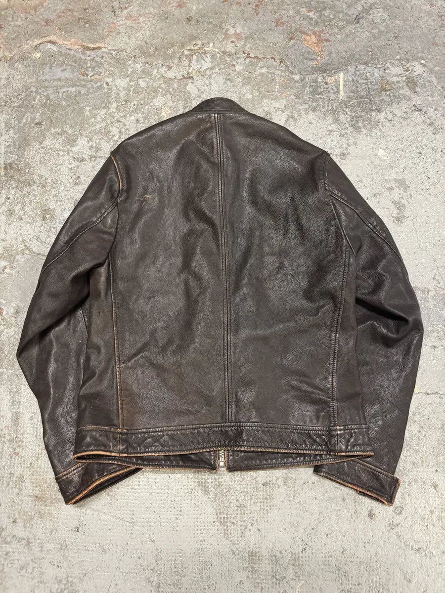 2000s Dolce & Gabbana Biker Brown Leather Jacket cKNYLEL 1
