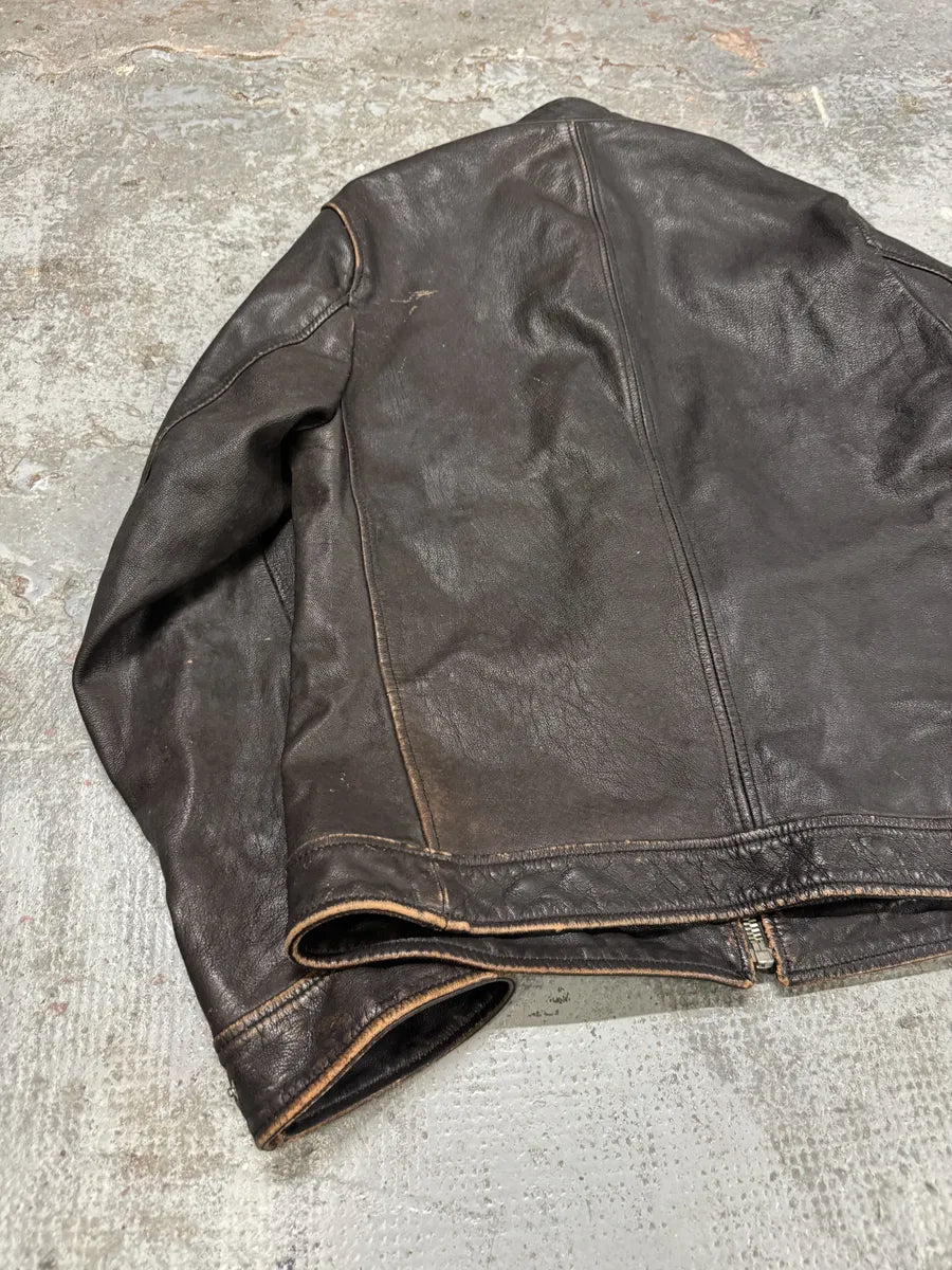 2000s Dolce & Gabbana Biker Brown Leather Jacket cKNYLEL 10
