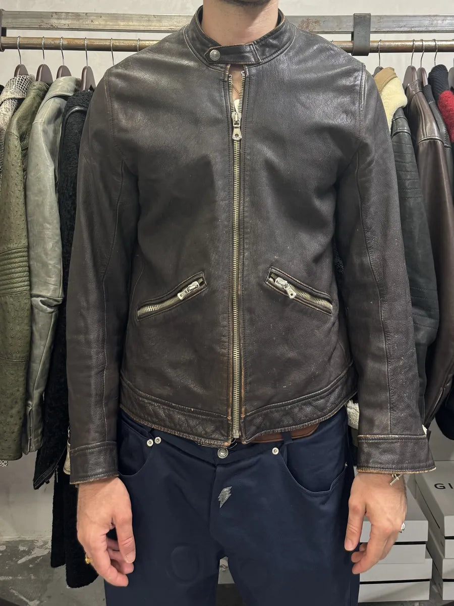 2000s Dolce & Gabbana Biker Brown Leather Jacket cKNYLEL 2