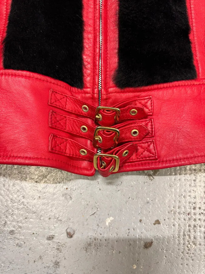 2000s Dolce & Gabbana Biker Leather Red & Black Fur Moto Leather Jacket ZCVtdGM 6