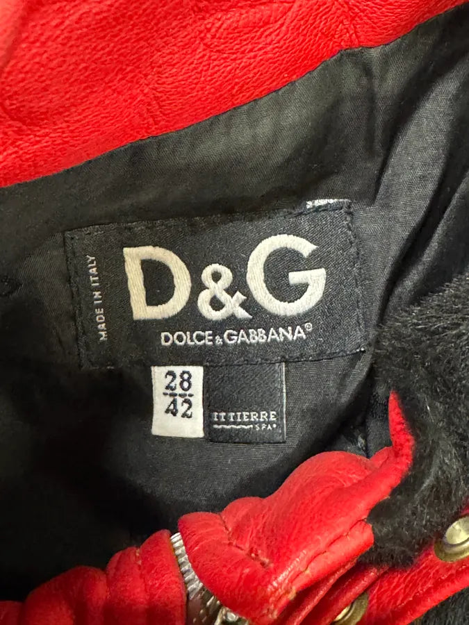 2000s Dolce & Gabbana Biker Leather Red & Black Fur Moto Leather Jacket ZCVtdGM 8