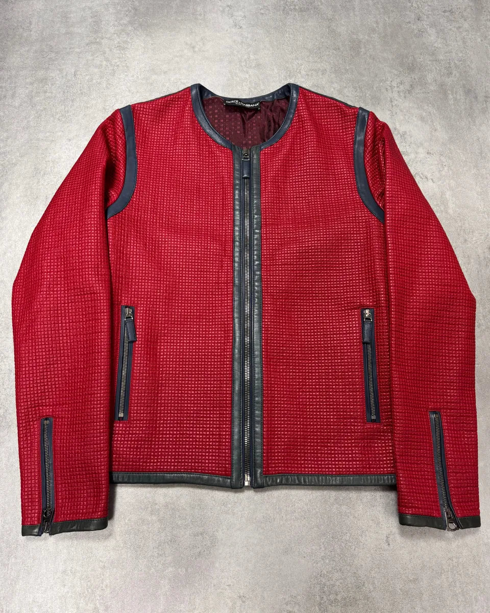 2000s Dolce & Gabbana Biker Red Squared Leather Jacket IQGUczb 0