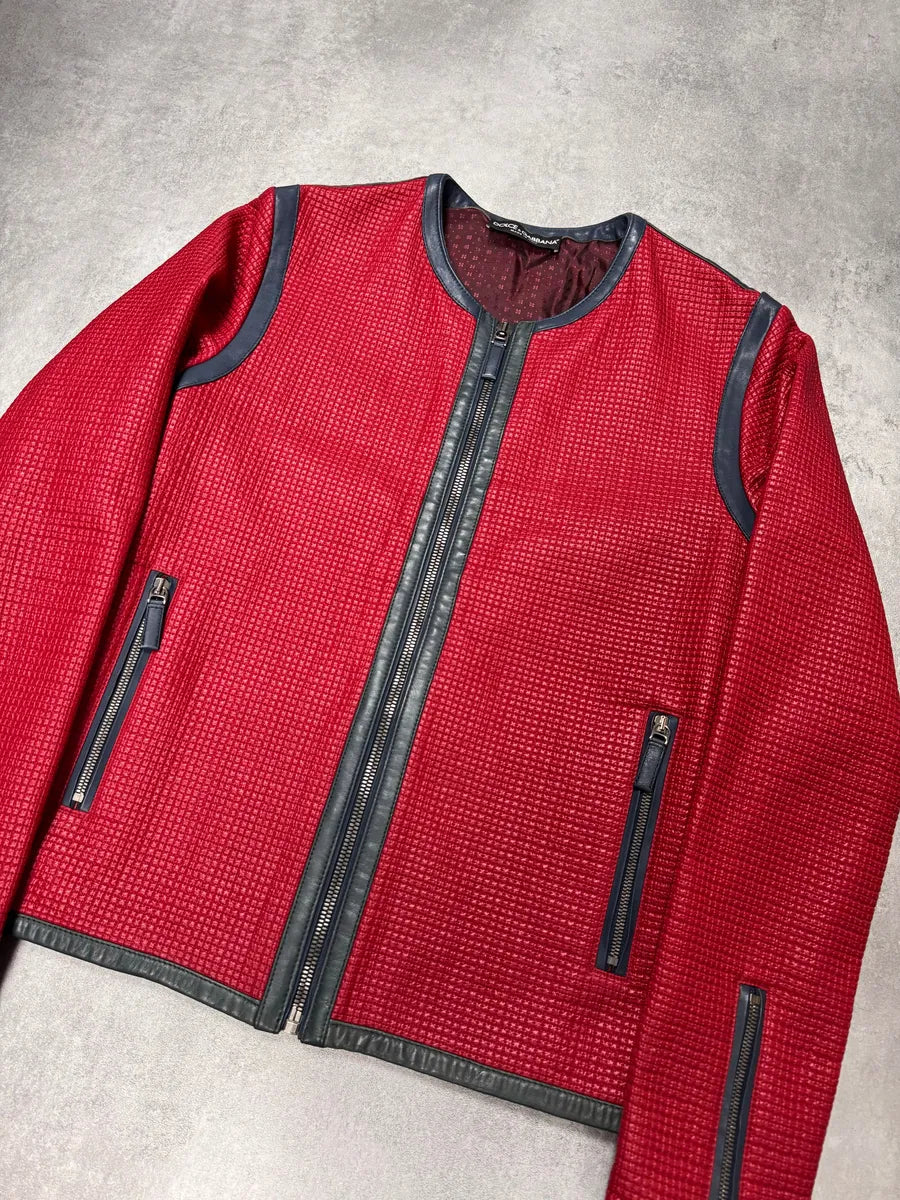 2000s Dolce & Gabbana Biker Red Squared Leather Jacket IQGUczb 1