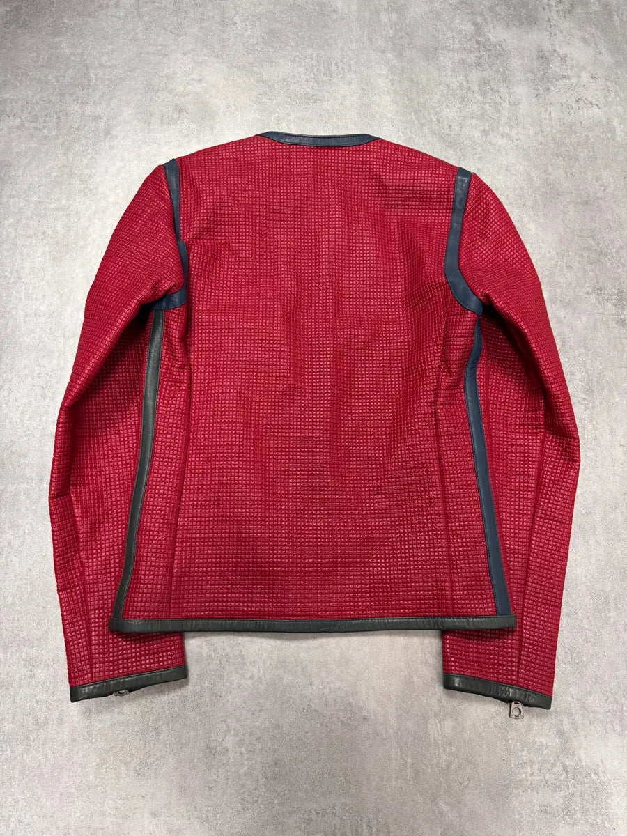 2000s Dolce & Gabbana Biker Red Squared Leather Jacket IQGUczb 2