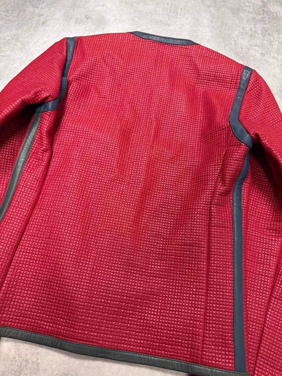 2000s Dolce & Gabbana Biker Red Squared Leather Jacket IQGUczb 3