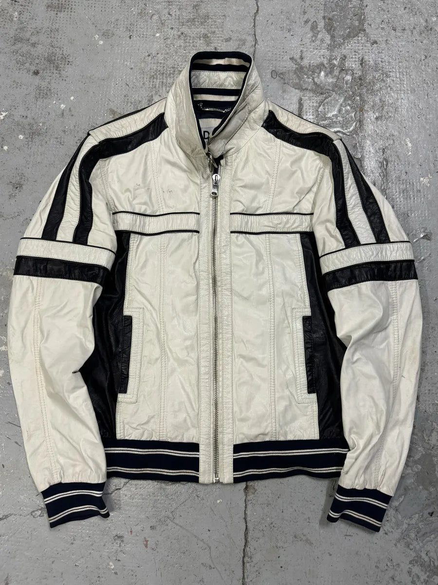 2000s Dolce & Gabbana Biker White Goat  Leather Jacket mmvBHAU 0