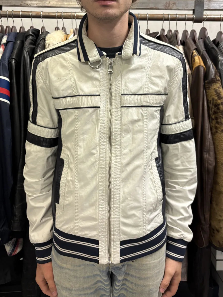 2000s Dolce & Gabbana Biker White Goat  Leather Jacket mmvBHAU 1