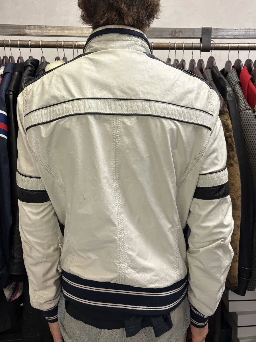 2000s Dolce & Gabbana Biker White Goat  Leather Jacket mmvBHAU 2