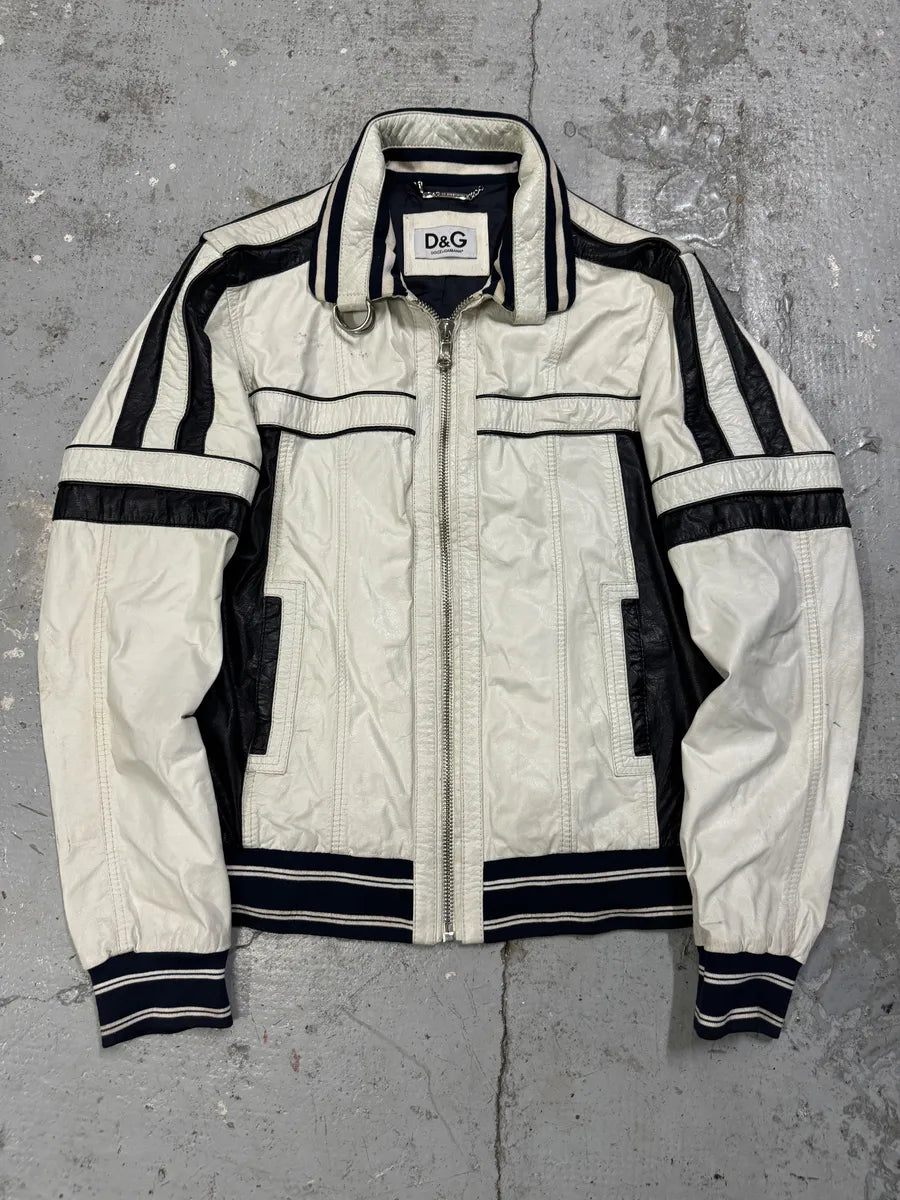 2000s Dolce & Gabbana Biker White Goat  Leather Jacket mmvBHAU 3