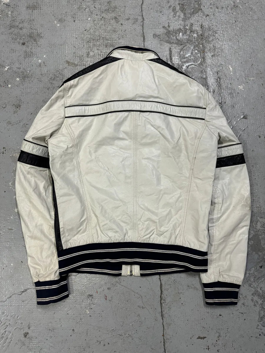 2000s Dolce & Gabbana Biker White Goat  Leather Jacket mmvBHAU 4