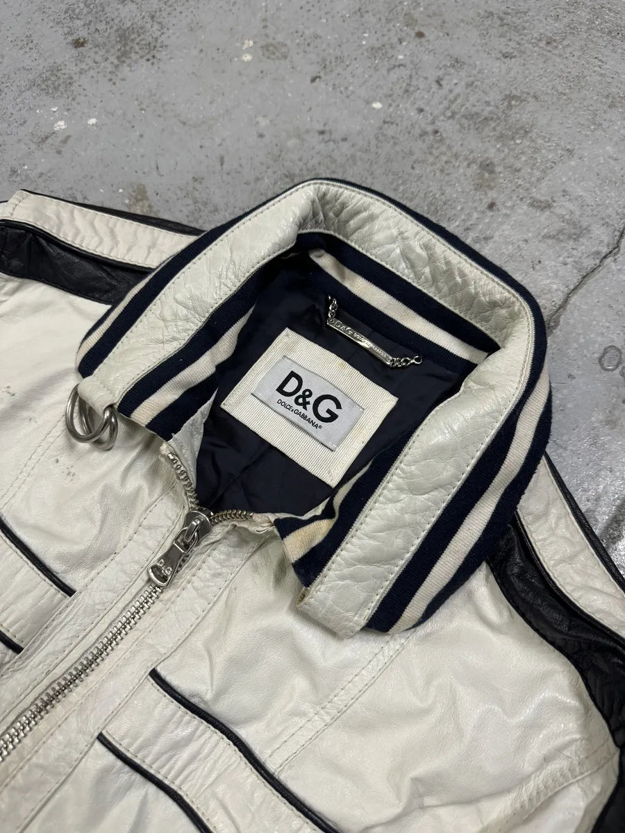 2000s Dolce & Gabbana Biker White Goat  Leather Jacket mmvBHAU 9
