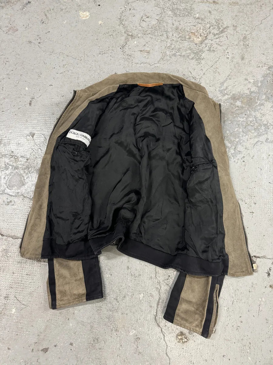 2000s Dolce & Gabbana Black & Beige Suede Cross Jacket (S/M) CBfZqGa 7