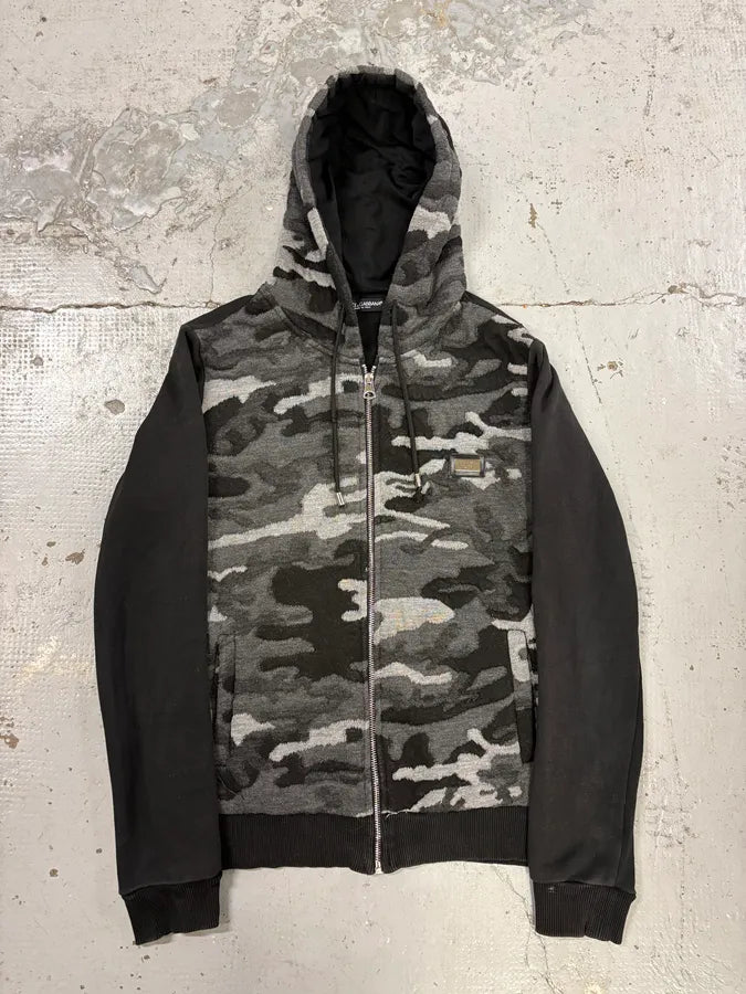2000s Dolce & Gabbana Black & Grey Camo Zip-Up Hoodie XhStzto 0