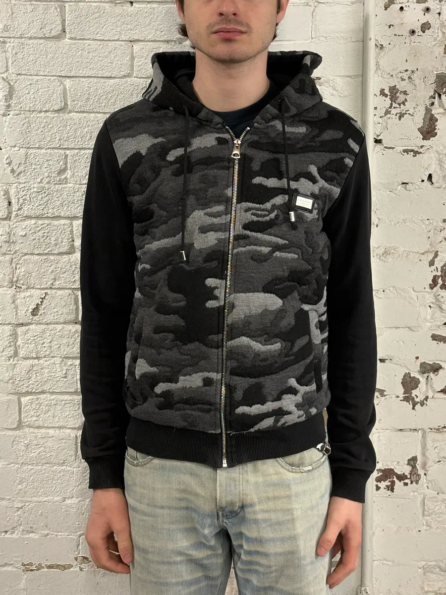 2000s Dolce & Gabbana Black & Grey Camo Zip-Up Hoodie XhStzto 1