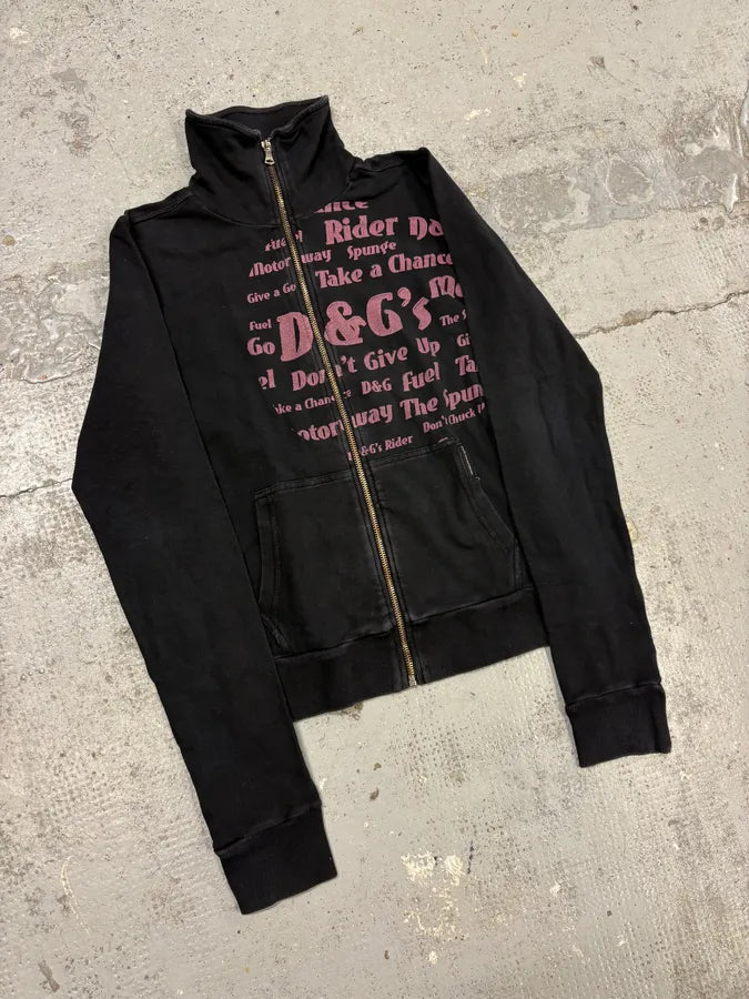 2000s Dolce & Gabbana Black & Pink Propaganda Zip Sweater QmoKuAu 3