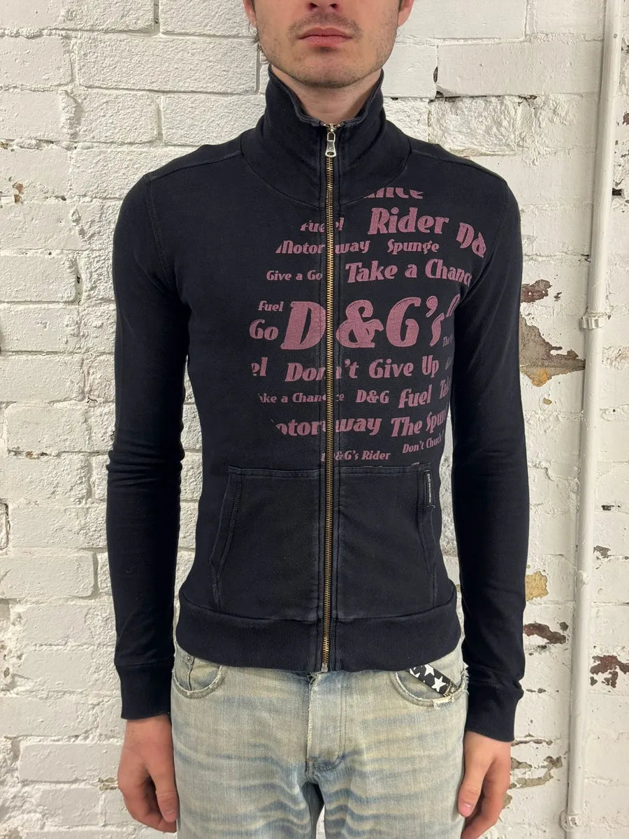 2000s Dolce & Gabbana Black & Pink Propaganda Zip Sweater QmoKuAu 1
