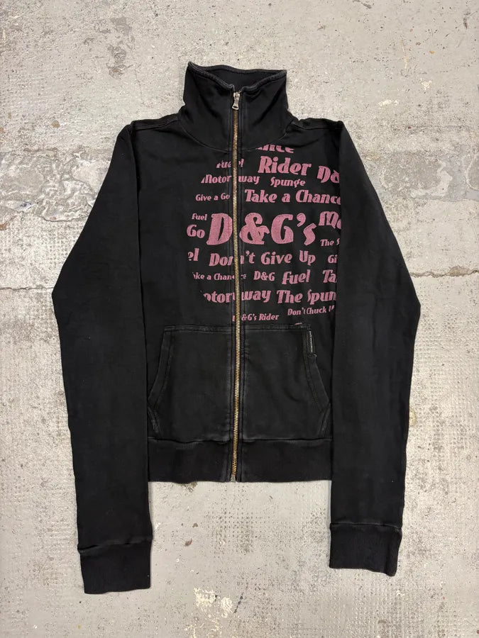 2000s Dolce & Gabbana Black & Pink Propaganda Zip Sweater QmoKuAu 0