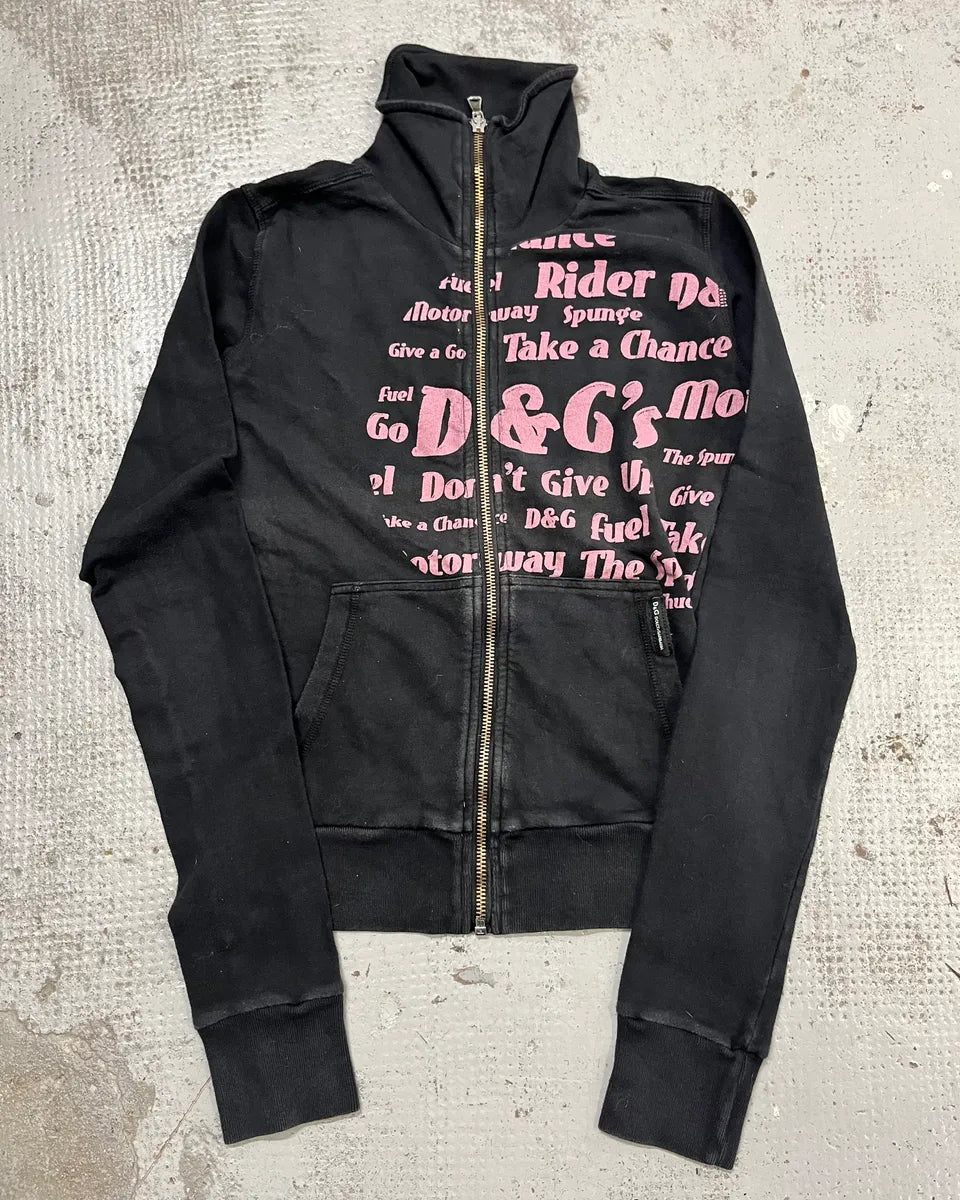 2000s Dolce & Gabbana Black & Pink Zip-Up Sweatshirt jyhQlYz 0