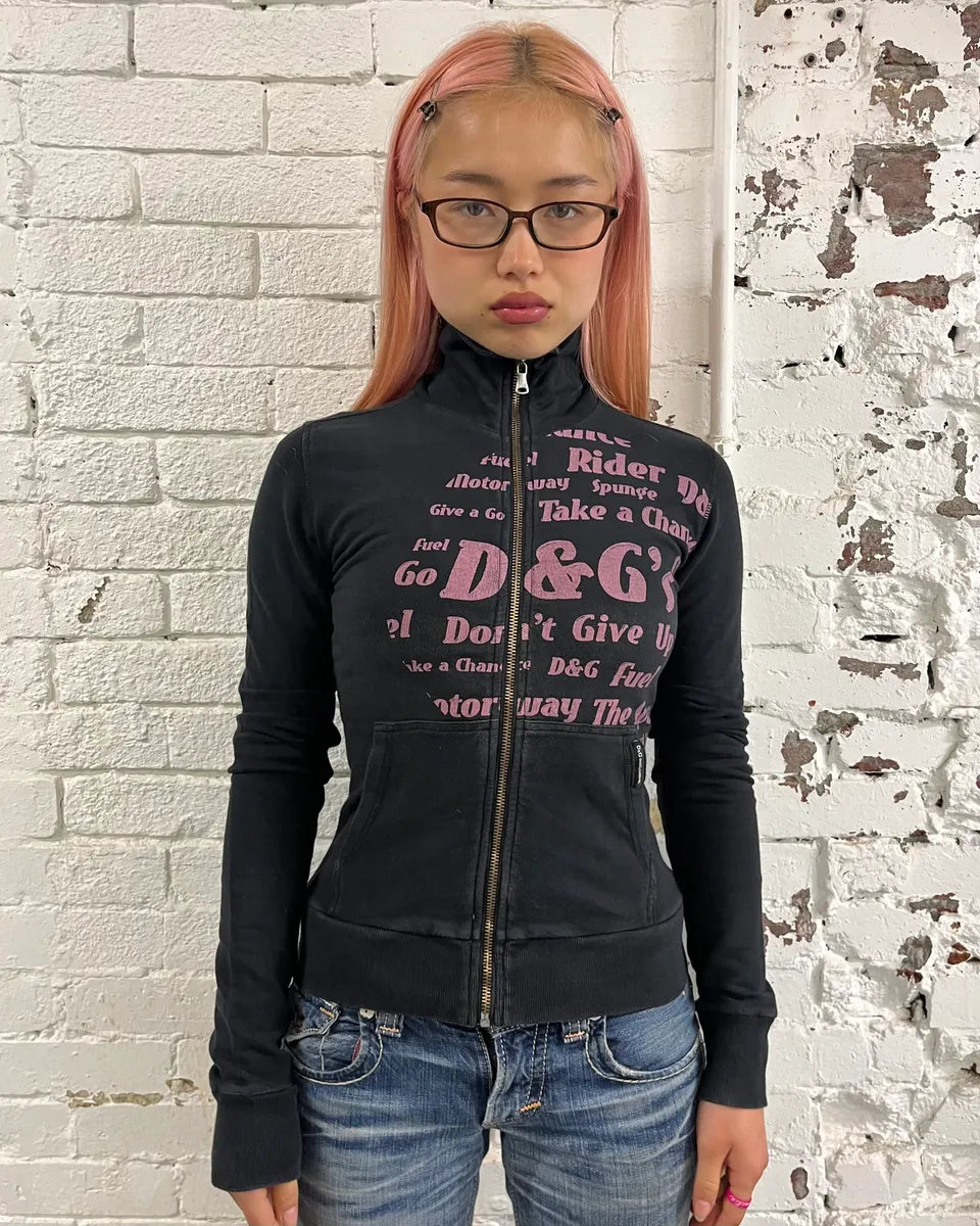 2000s Dolce & Gabbana Black & Pink Zip-Up Sweatshirt jyhQlYz 1