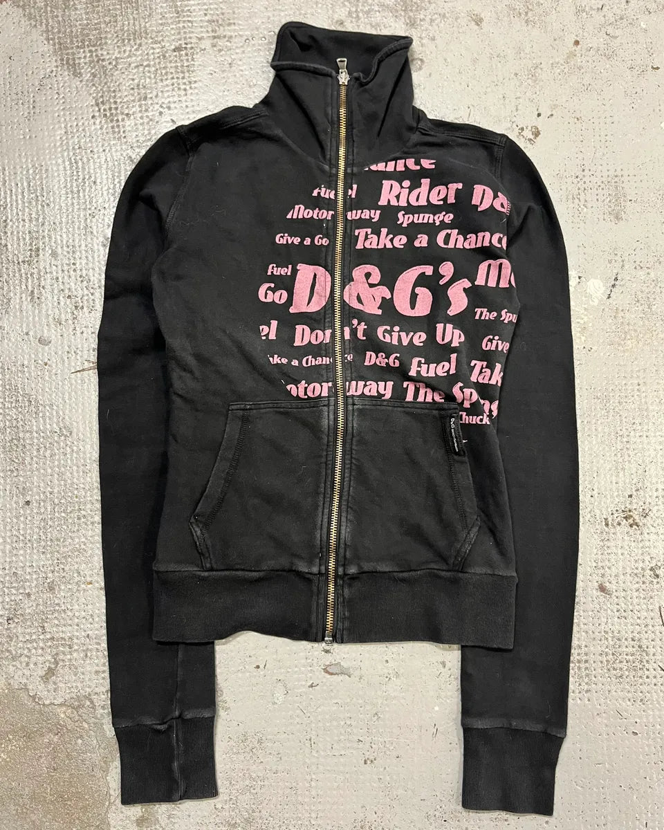 2000s Dolce & Gabbana Black & Pink Zip-Up Sweatshirt jyhQlYz 3
